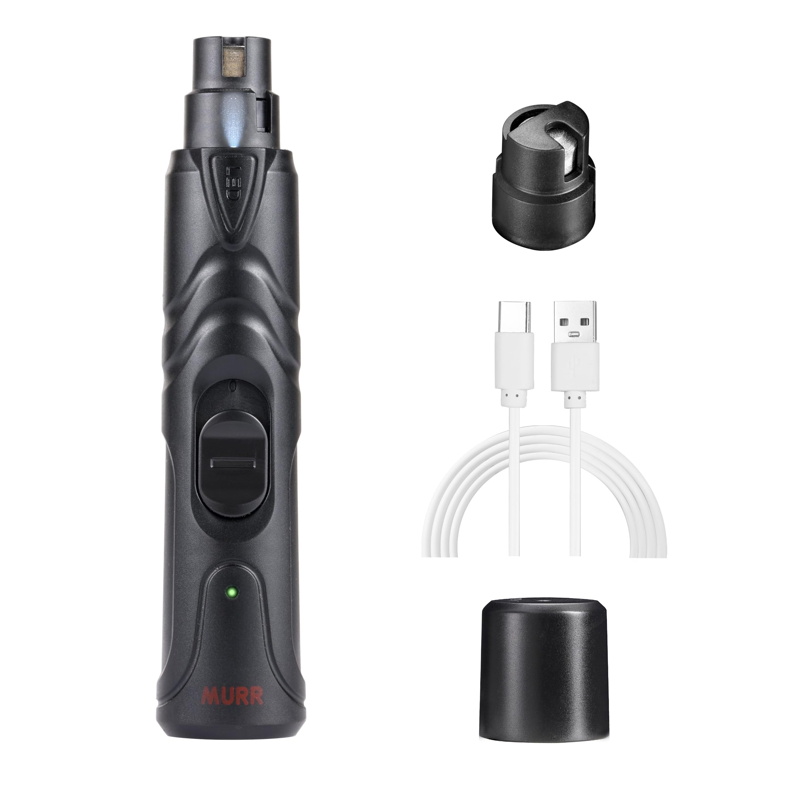 murr Dog nail grinder, electric rechargeable 2 speed dog nail trimmer with LED light, quiet cordless dog nail file, pet claw grinder for grooming, black