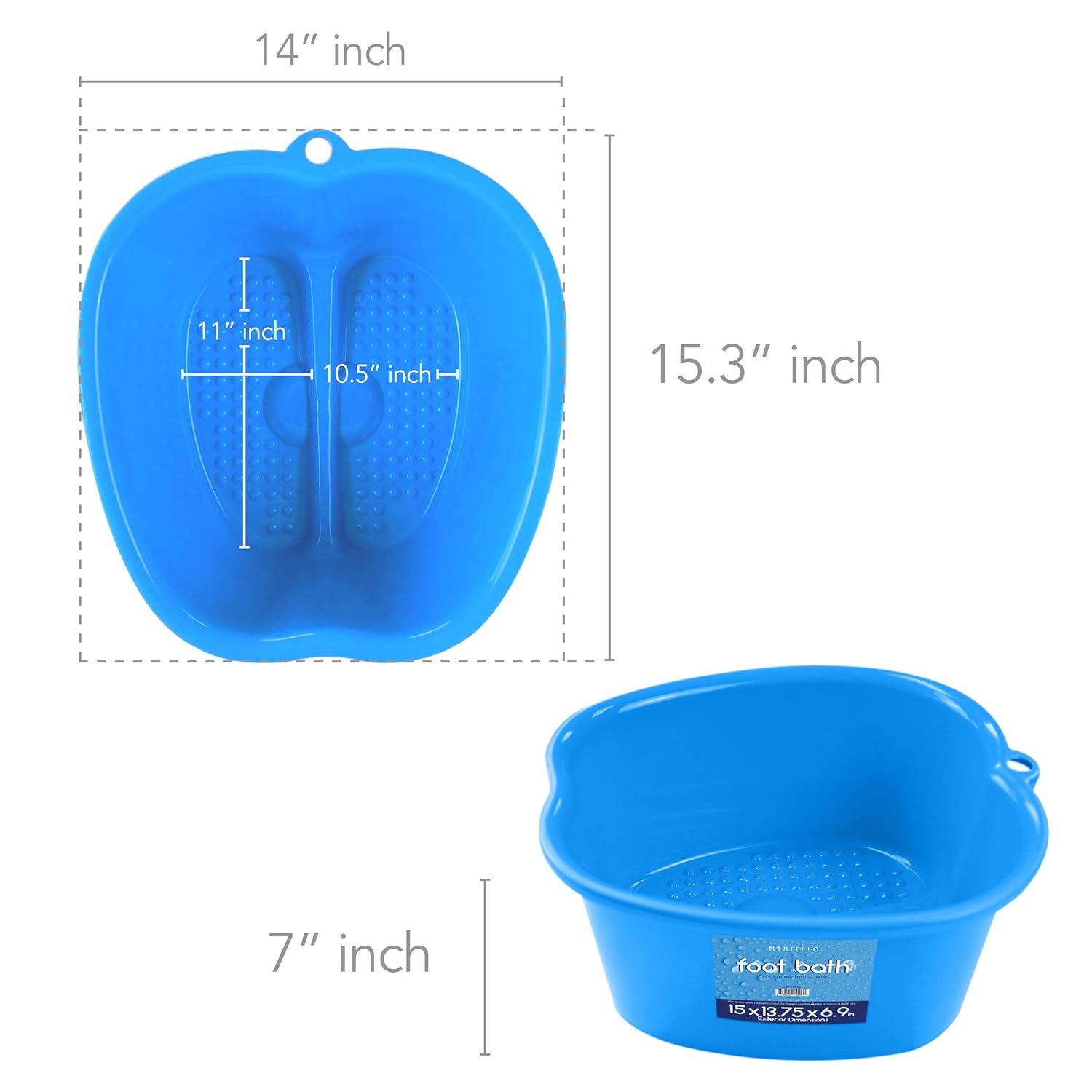Mantello Foot Soaking Bath Basin - Large Tub for Home Spa, Soak, Pedicure & Massage - Feet Wash Bucket for Hot Water, Essential Oils, Epsom Salts - Callus & Dead Skin Remover - BPA-Free Plastic Soaker: Beauty