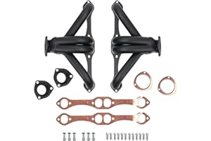 Block Hugger Headers Black Aluminized Thermal Coated Steel Copper Gaskets Center Dump Shorty SBC Chevy 283 327 350 400 V8 Hot