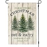 ARGOOFG Farm Fresh Christmas Tree Garden Flag 12x18 Inch Double Sided Outside, Rustic Farmhouse Xmas Winter Holiday Outdoor Seasonal Yard Porch Decoration