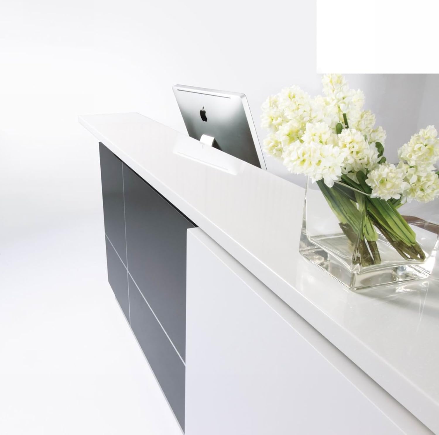 Modern Reception Desk (98") with White Quartz Stone Counter-TOP: Kitchen & Dining