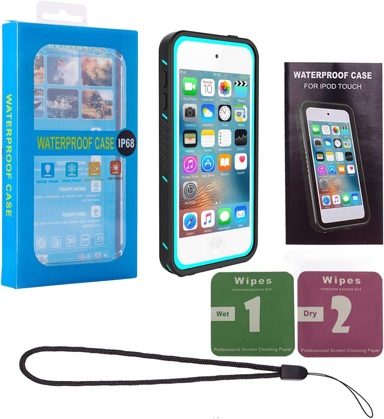 iPod Touch 7 Touch 6 Touch 5 Waterproof Case, BESINPO Full-Body Protective Built-in Screen Protector Dustproof Shockproof Anti-Scratch Cover Case Compatible with Touch 7th/6th/5th Generation: Home Audio & Theater