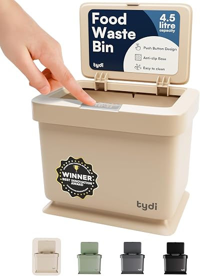 Tydi 4.5L Food Waste Bin with Press Button Lid Taupe