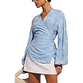 MakeMeChic Women's Wrap V Neck Blouses Long Sleeve Wrap Tie Casual Shirts Boho Summer Tops