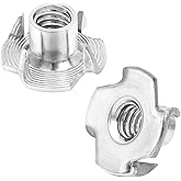 MewuDecor 3/8"-16 T-Nut, 7/16" Barrel Length, 304 Stainless Steel Threaded Insert, 4-Pronged Tee Nut for Wood, Rock Climbing 