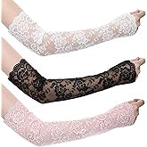 TIESOME 3 Pairs Lace Arm Sleeves for Women, Fingerless Laces Arm Warmers, Long Lace Gloves For Bridal, Costume, Party, Soft Stretchy Laces, Black, White, Pink