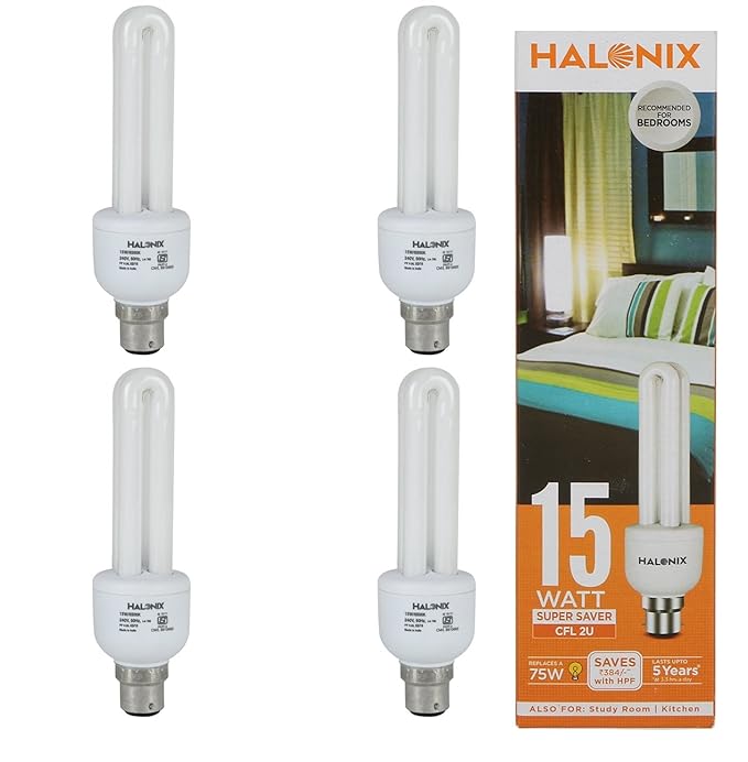 Halonix Base B22 15-Watt CFL (Pack of 4, Cool Day Light)