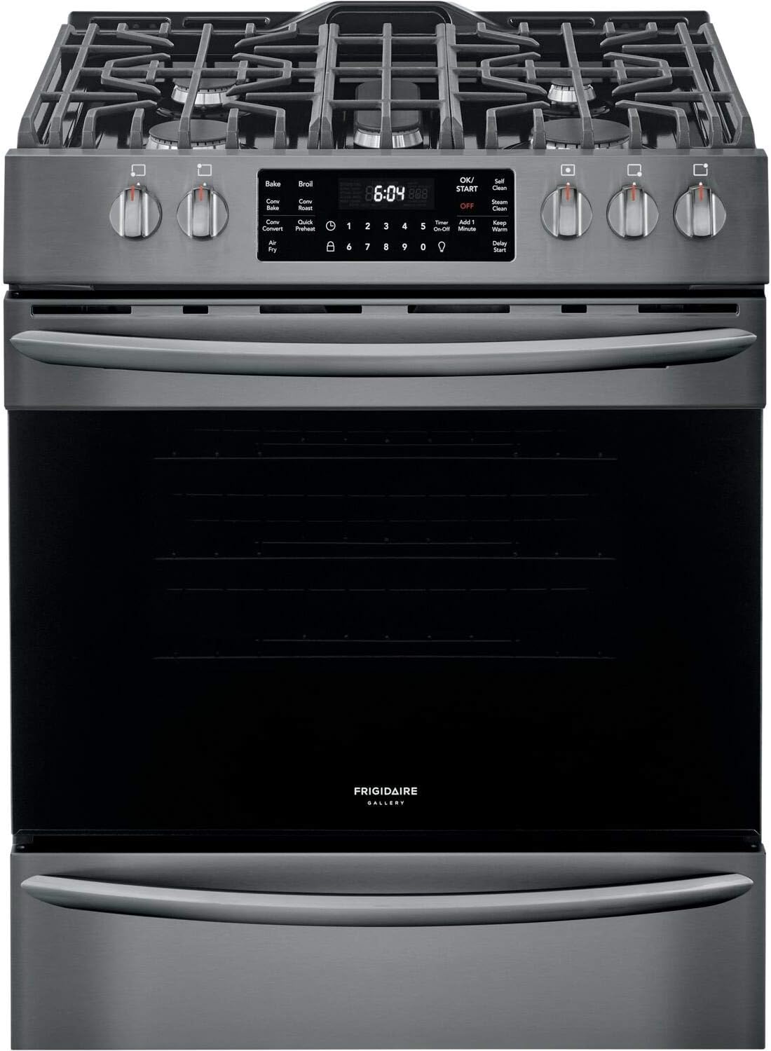 Frigidaire FGGH3047VD 30" Gas Front Control Freestanding Range Airfry Convection ADA - Smudge Proof Black Stainless