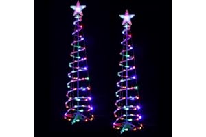 Macarrie 2 Pack 6 Ft Spiral Christmas Trees Outdoor Light Up Christmas Tree 125 LEDs Plug in Tree Decor Cone Tree Decoration with Star Tree Topper for Christmas Outside Yard Porch Home(Colorful)