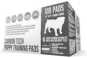 BULLDOGOLOGY Bulldoglogy Carbon Black Puppy Pee Pads with Adhesive Sticky Tape - Large Charcoal Housebreaking Dog Training Wee Pads (24x24) 6 Layers with Extra Quick Dry Bullsorbent Polymer Tech (100-Count)