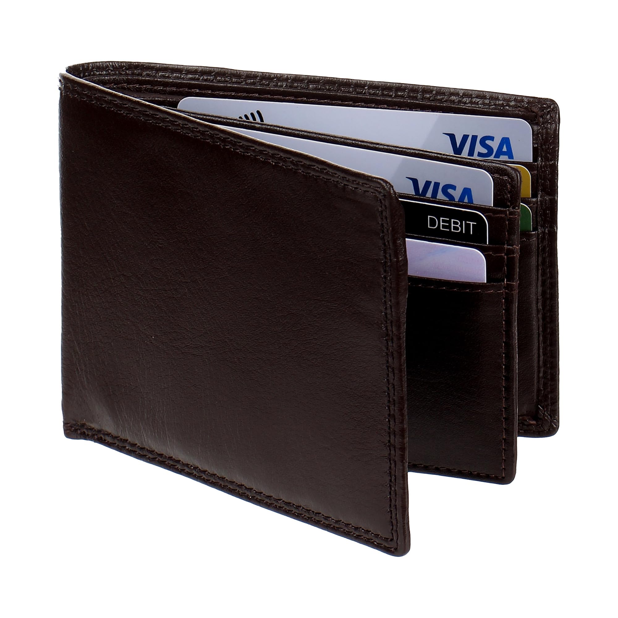 TOPSUM LONDON Genuine Leather RFID Blocking Bifold Wallet for Men – Luxury Designer Cardholder with Zip Coin Pocket, 9 Card Slots, ID Window, Gift Box (Art #4015) (Brown)