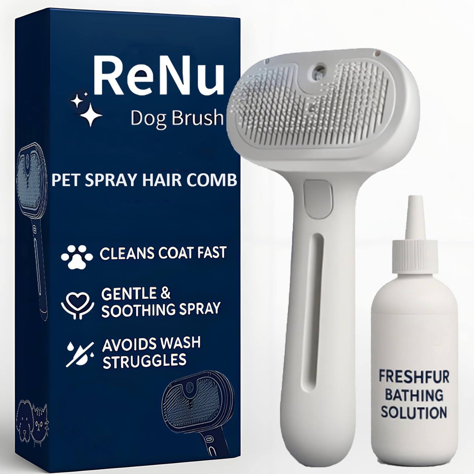 Photo 1 of ReNu Dog Brush, Fresh Fur Shower Brush, 3-in-1 Self-Cleaning Steamy Pet Brush for Dogs & Cats – Grooming Tool for Long & Short Hair, Removes Loose Hair & Reduces Shedding