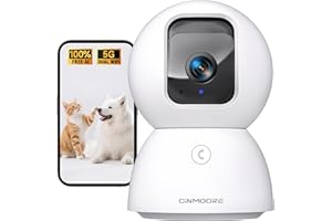 CINMOORE 3K Pet/Dog/Cat Camera with Phone App, No-Subscription Local Person/Pet/Face Detection, 5G Security Camera Indoor, PTZ WiFi Cameras for Home Security, 0-Glow Night Vision, Full Duplex Audio