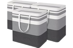 HomeHacks 3-Pack Large Laundry Basket, Waterproof, Freestanding Laundry Hamper, Collapsible Tall Clothes Hamper with Extended Handles for Clothes Toys in the Dorm and Family-(Gradient Grey, 100L)