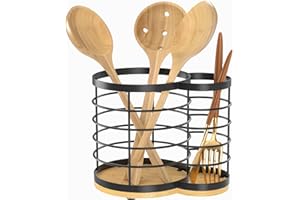 VITABONA 2 In 1 Kitchen Utensil Holder for Countertop - 7.2'' Extra Large Utensil Holder for Kitchen Counter, Cooking Utensil Holder, Wooden Utensil Organizer for Countertop, Bamboo Utensil Holder.