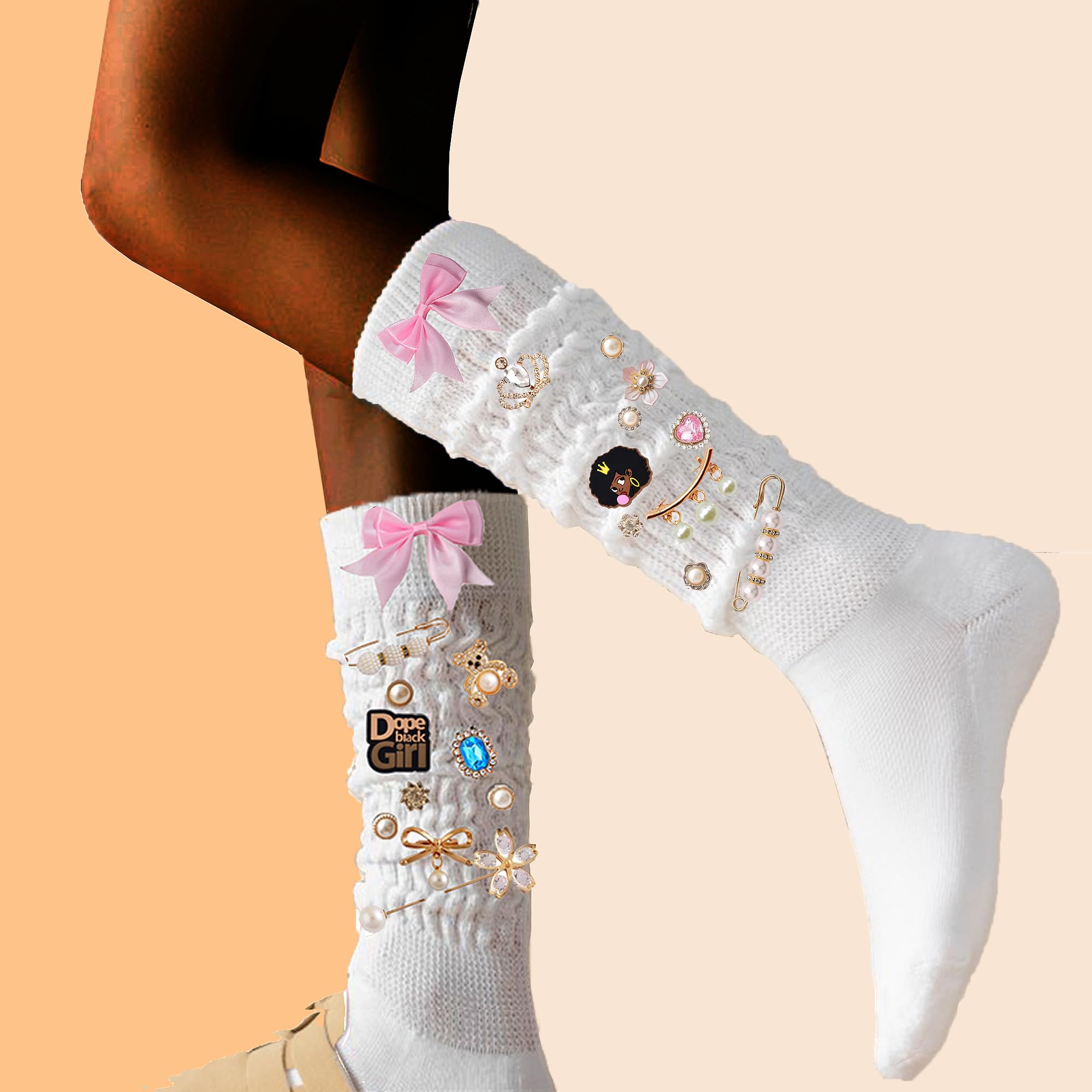 XHYMIA Charms for Socks Safety Pin, 55 Pcs Junk Socks Charms Brooches and Pins for Women Shoe Clothes Hat