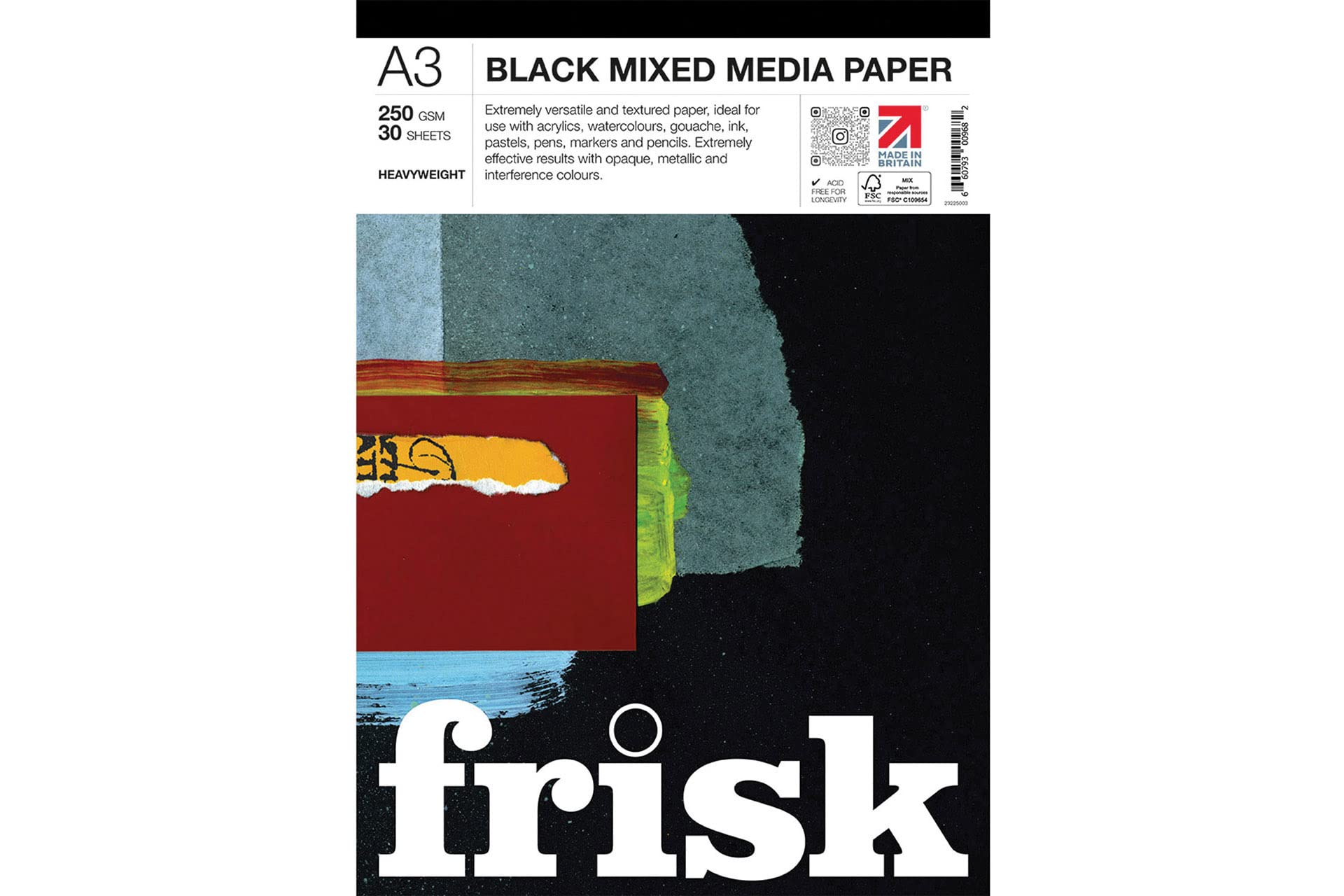 Frisk Black Mixed Media Paper Pad 250gsm 30sheets A3