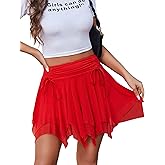 Avidlove Mini Skirts for Women Mesh Flowy Y2k Skirt Drawstring Ruched Bow Layer Asymmetrical Short Skort