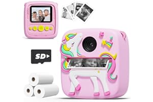 Prysyedawn Kids Camera Instant Print, Christmas Birthday Gifts for Kids Age 3-10, 1080P Digital Camera with Silicone Cover, Toddler Portable Travel Toys for 3 4 5 6 7 8 Year Old Girls Boys-Pink