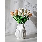 NUPTIO Ceramic Flower Vase for Bouquet: 6.3" Tall White Vases for Home Decor - Modern Decorative Table Centerpiece for Living Dining Room Kitchen Decor