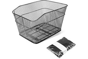 ANZOME Rear Bike Basket - Heavy-Duty Iron Wire Bicycle Cargo Rack with Reflective Waterproof Cover