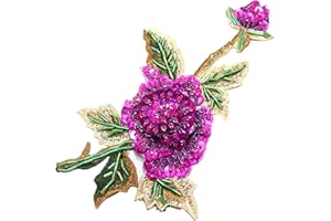 JRYYR Rose Sequin Applique, Embroidered Patch Flower for Dresses and Other Garments Decorative Rose Patches (Purple)