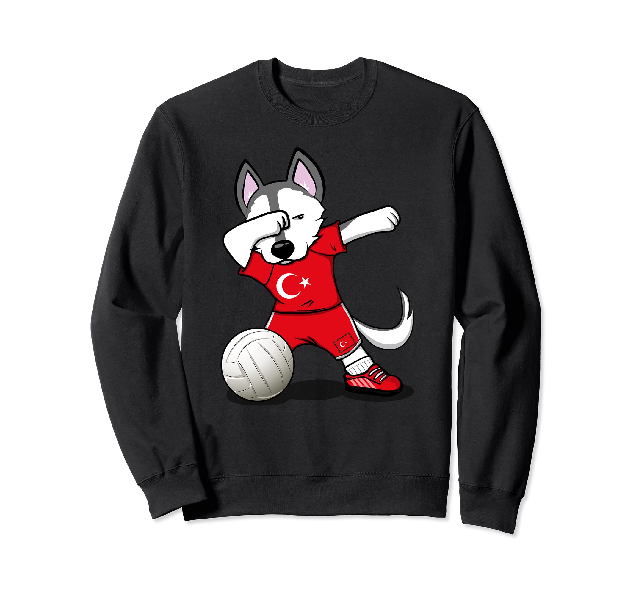Dabbing Husky Dog Turkey Volleyball Fans Jersey Turkish Flag Sweatshirt