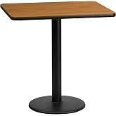 Pemberly Row 24" x 30" Restaurant Dining Table, Black and Natural Finish, Laminate Top, Cast Iron Base, Durable Dining Room Table for Restaurants, Cafeterias, Break Rooms or Rec Rooms