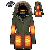 GOTOBI Graphene Long Heated Jacket for Women with 18400mAh 12V Battery Pack, Womens Parka Coat with Faux Fur Detachable Hood
