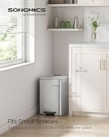 SONGMICS 20 L Steel Pedal Bin with Inner Bucket Soft Close Stays Open view 2