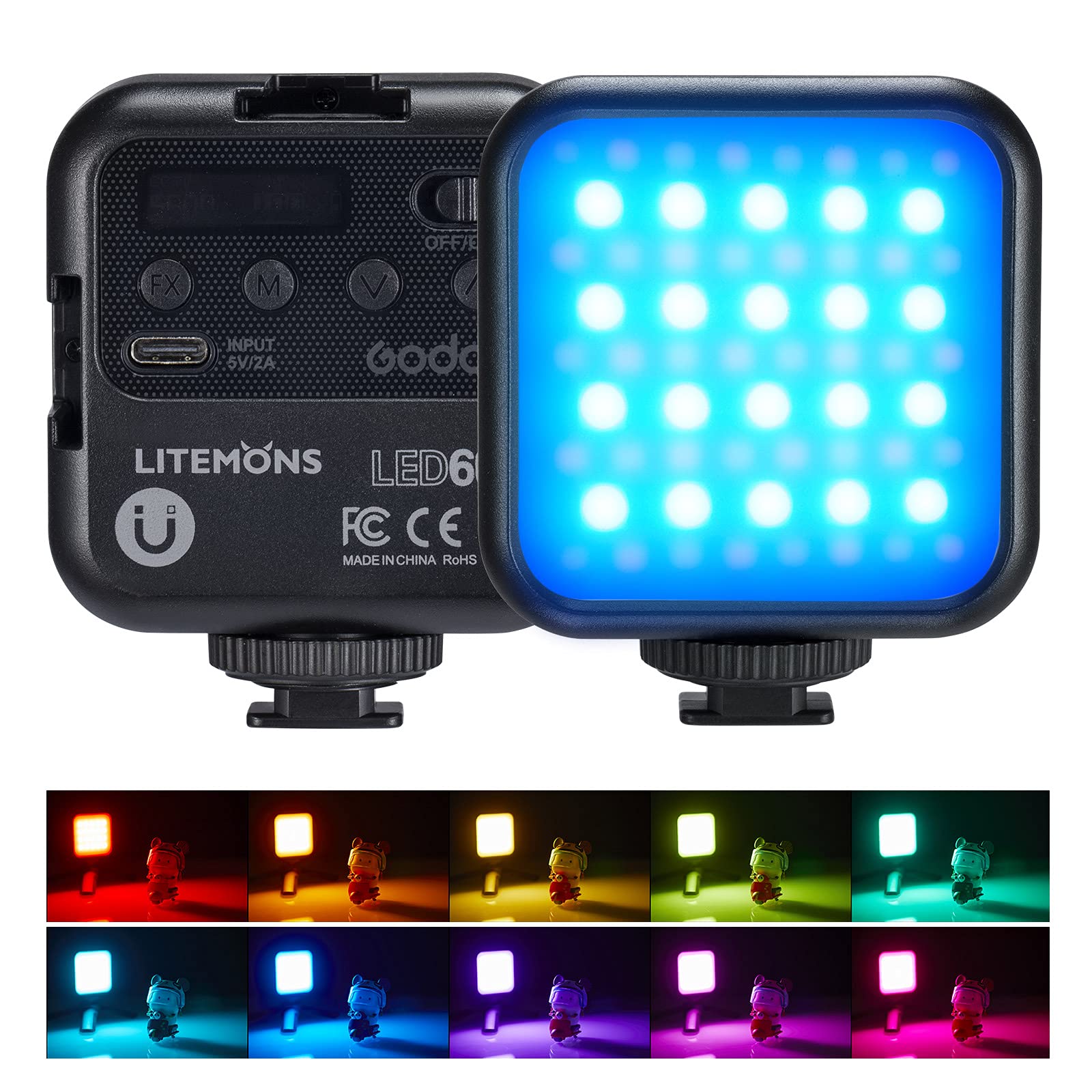 Godox LITEMONS LED 6R RGB LED Video Light, RGB+CCT Mode, 13 FX Effects, Magnetic Design