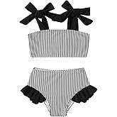 YOUNGER TREE Toddler Girls Two Pieces Swimsuit Color Block Stripe Swimwear Summer Beach Bathing Suit 18M-5T