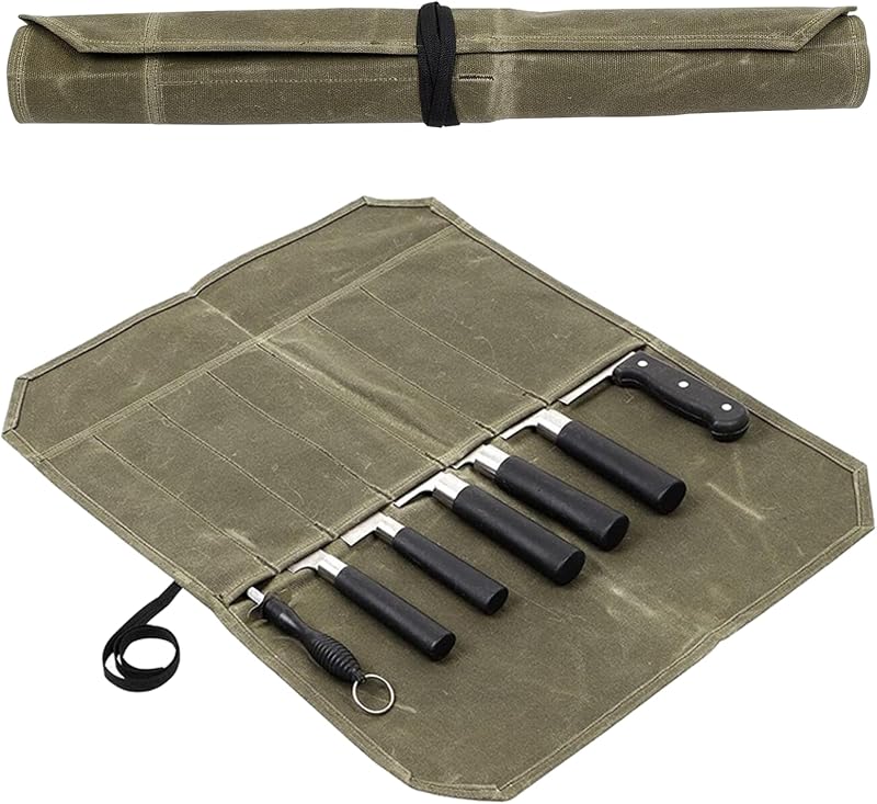 Leogony Knife Roll Bag 7 Pocket Waxed Canvas Chef Knife Case 56x45 cm