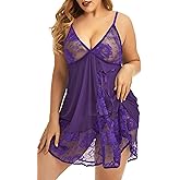 ADOREJOY Women's Lingerie Lace Babydoll Plus Size Sleepwear Nightwear Mesh Chemise