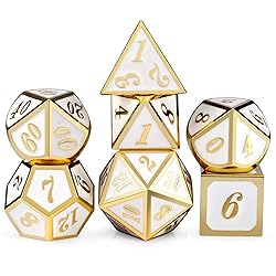 DnDnD White with Gold Number DND Dice Sets,Solid