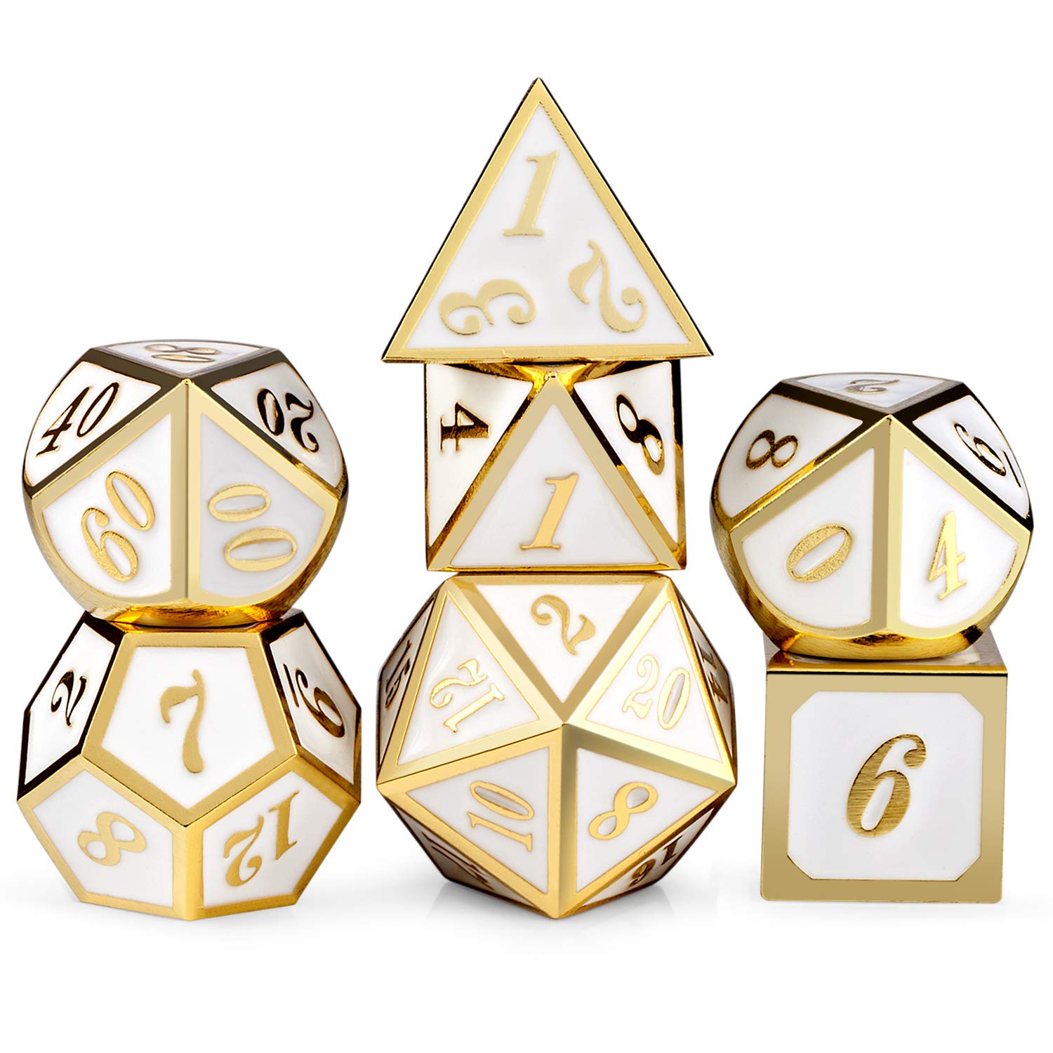 DnDnD White with Gold Number DND Dice Sets,Solid