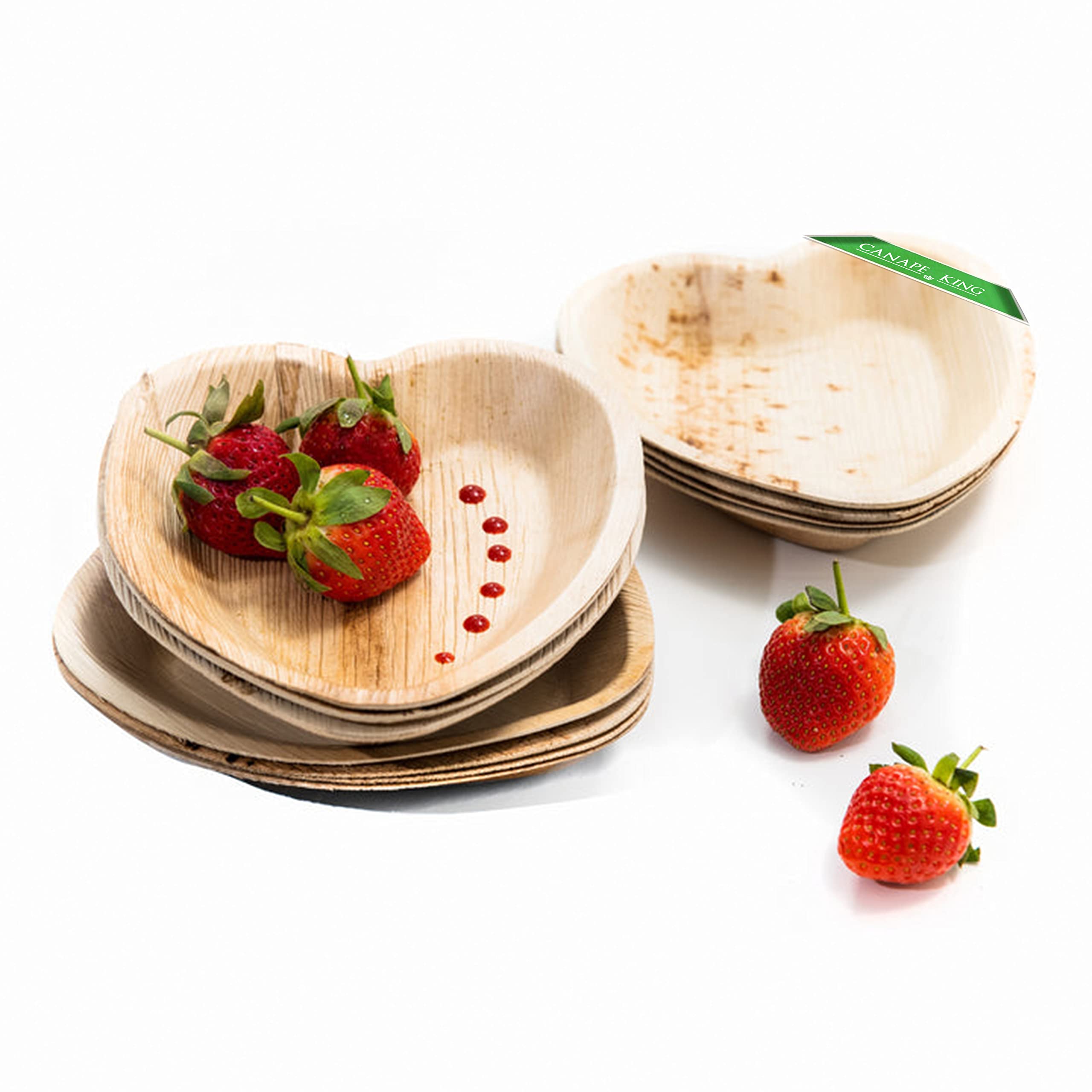 Canape King Palm Leaf Plates | 25pcs Heart Shaped Disposable Plates | Eco-Friendly Biodegradable 18cm Compostable Bamboo Plates for Hot & Cold Food Wedding Picnic Parties Events