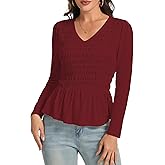Long Sleeve Shirts for Women V Neck Casual Ruffle Fitted Elastic Blouses Lightweight Tops Women's Work Dress Shirts