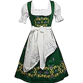 Dirndl Trachten Haus 3-Piece Long Green German Embroidered Oktoberfest Dress