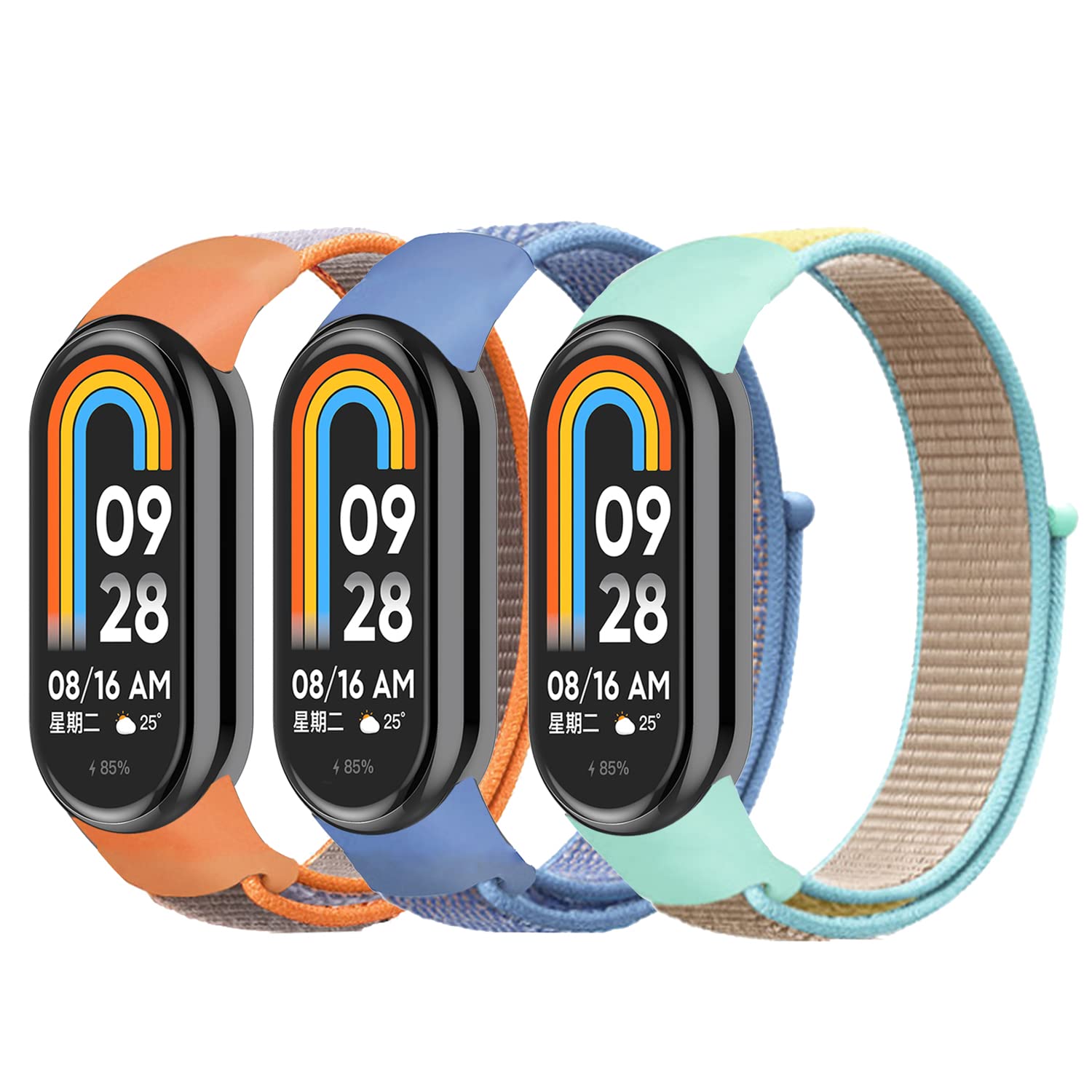SMYAOSI Strap Compatible with Xiaomi Band 8, Soft Elastic Sport Replacement Band for Xiao mi Band8, Replacement Elastics Solo Loop Nylon Watch Band Quick Release Strap (Orange+Bleu+Cyan)