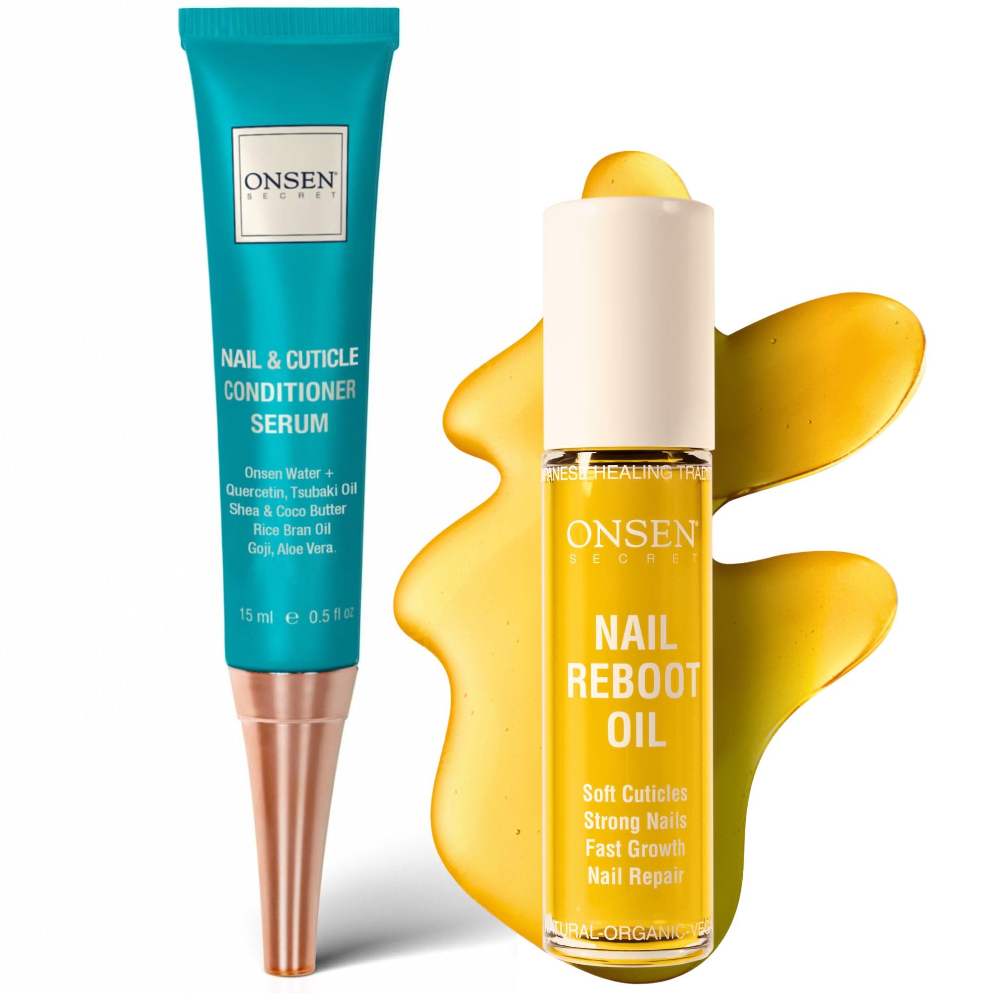 Onsen Secret Nail Reboot Duo - Treatment for Damaged Nails - Natural Nail Care & Cuticle Repair - Visible Results For Perfect Nails, Cuticle Cream 15ml & Nail Cuticle Oil - 10ml