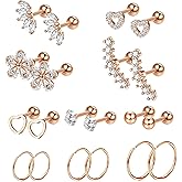 Masedy 10Pairs Stainlesss Steel Cartilage Stud Earrings for Women Helix Tragus Couch Hoop Piercing Earrings Set