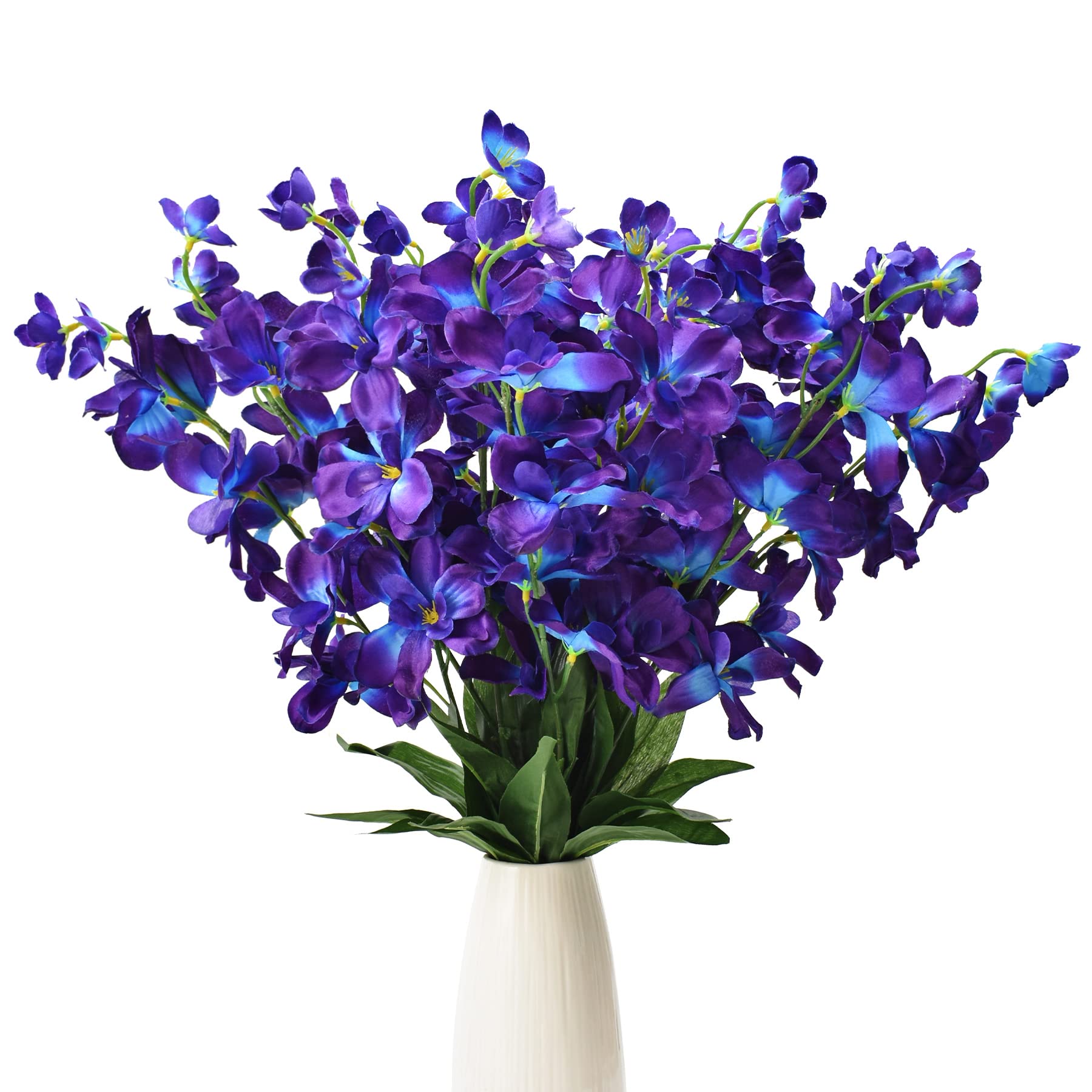 HUIANER 12Pcs Artificial Orchid Flowers Fake Silk Turquoise Orchids Flowers Faux Long Stem for Wedding Bridal Bouquet Wreath Table Centerpiece Outdoor Decor (Purple Blue)