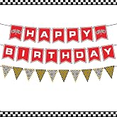 Chictry Race Car Birthday Banner Racing Themed Decorations Checkered Happy Birthday Banner Racing Flag Party Supplies