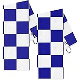 Blue White Checkered Golf Hand Towels, 2-Pack, Absorbent, Microfiber, Portable with Clip, for Clubs Balls Grips
