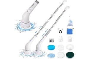 AKJBL Electric Spin Scrubber,New Upgraded Cordless Cleaning Brush with 8 Replaceable Brush Heads,Adjustable Extension Handle and 2 Speeds,Power Shower Scrubber for Bathroom,Bathtub,Kitchen,Floor,Tile