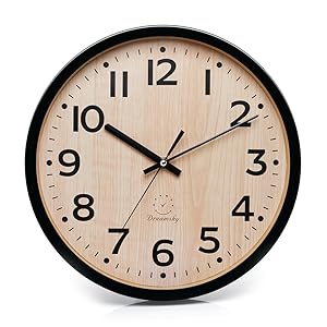 DreamSky 12" Large Wall Clock, Battery Operated Non-Ticking Quartz Analogy Wall Clocks for Kitchen Bedroom Living Room.