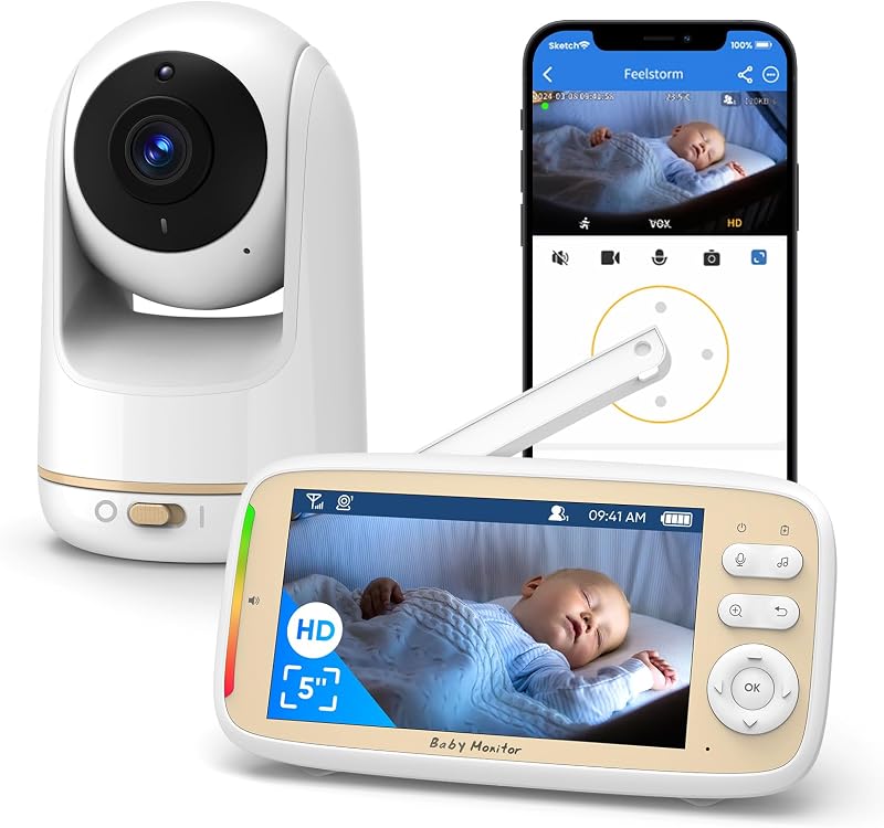 MYPIN 5" Baby Monitor 720P Camera Night Vision PTZ App Two-Way Talk