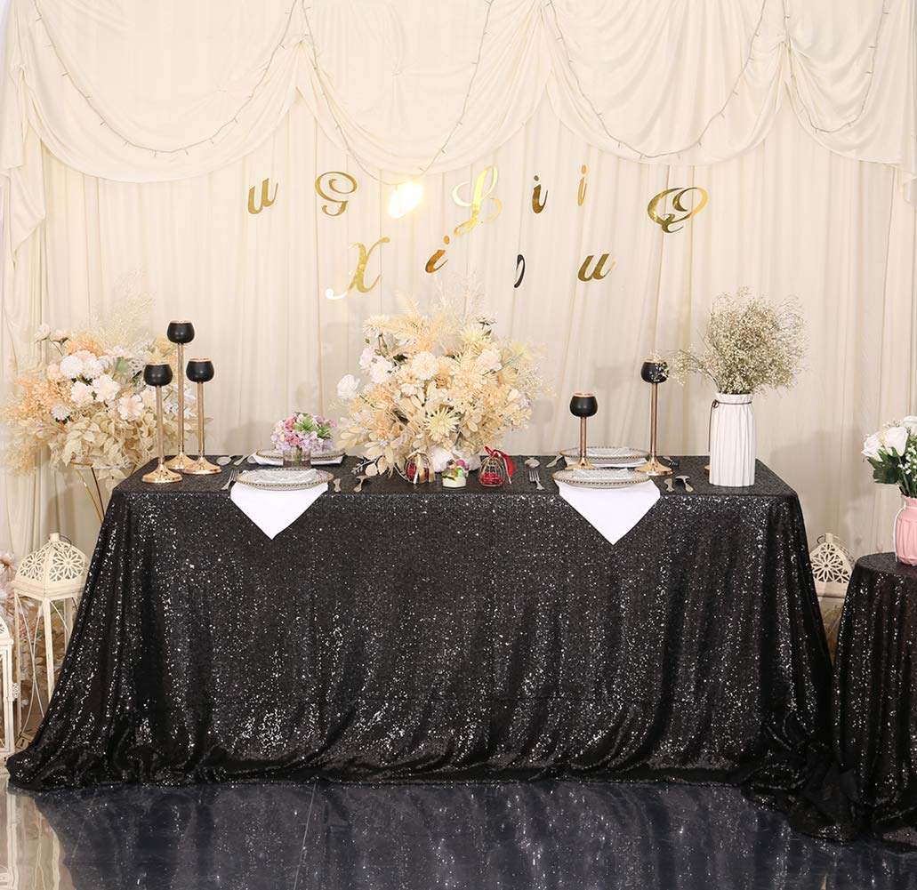 Eternal Beauty Sparkly Rectangle 127 x 203 cm Sequin Tablecloths Wedding Party Banquet (Black,50x80 inches) — image 1
