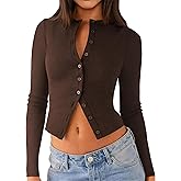 Matunana Womens Long Sleeve Tops Fall Lightweight Cardigan Cropped Going Out Shirts Ribbed Button Down Cute Trendy 2026